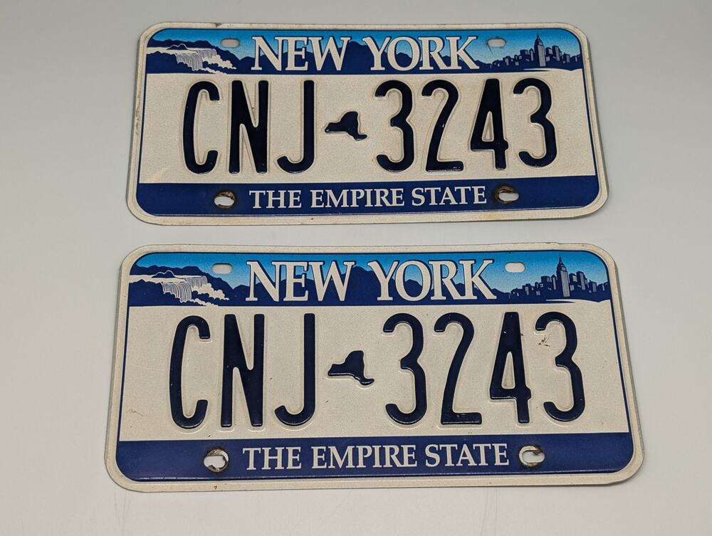 New York Empire State License Plate Pair Niagara Falls Manhattan CNJ 3243 EX CON